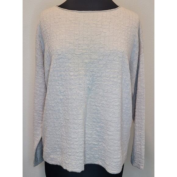 Eileen Fisher Beige Textured Sweater – Organic Linen/Cotton Blend – Wide Neck –M - Picture 1 of 8